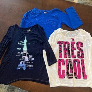 Justice Bundle of 3 Two size 14 and dark blue is a size 12 Long sleeve girls Y2K